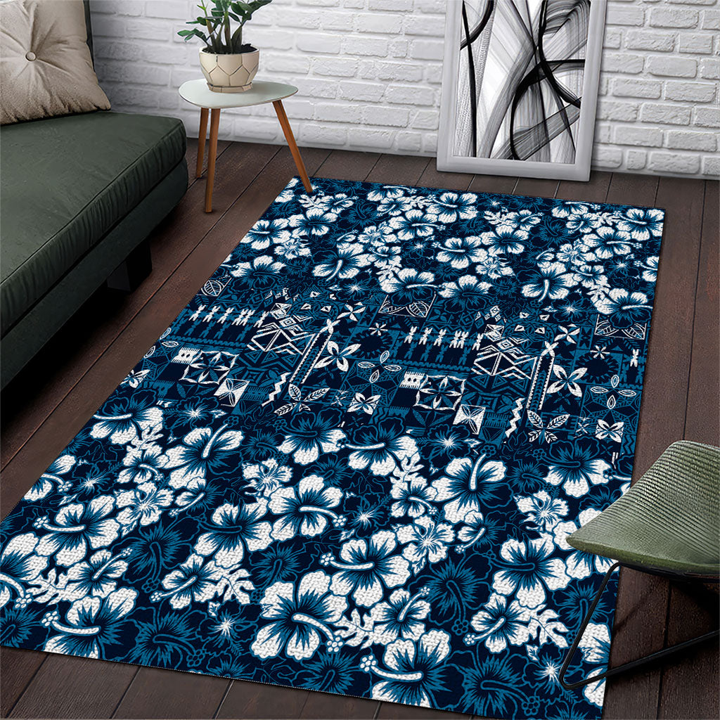 Blue Hawaiian Tapa Tribal Hibiscus Area Rug LT9 Blue - Polynesian Pride
