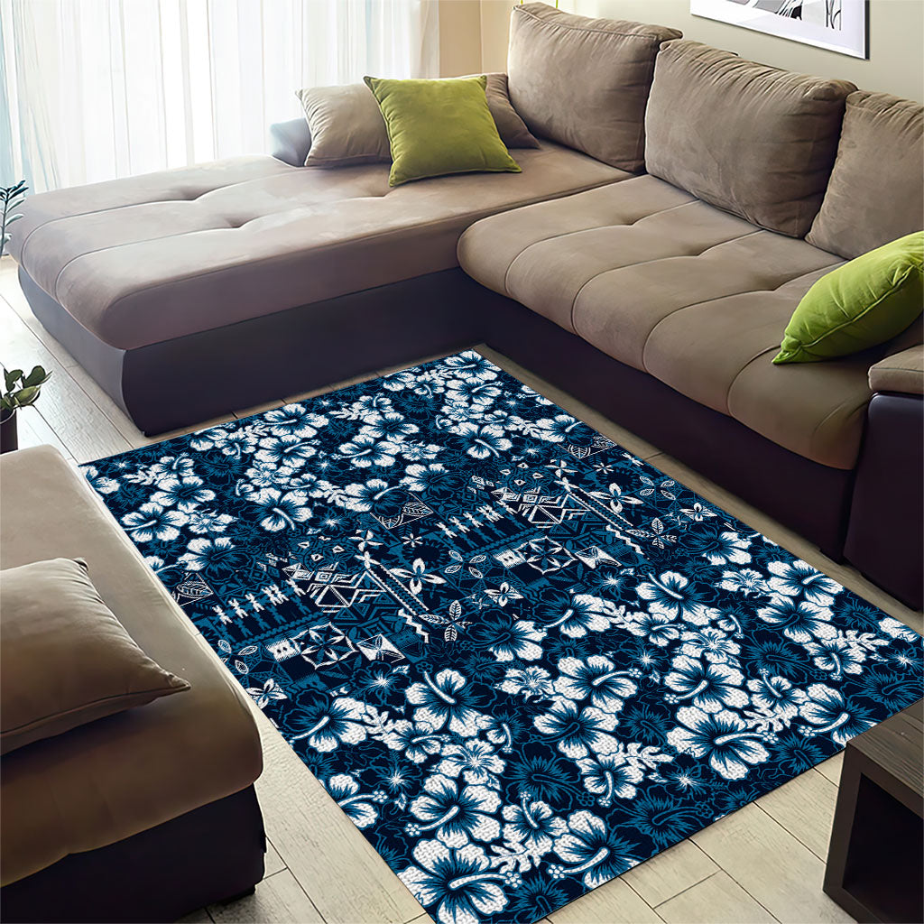 Blue Hawaiian Tapa Tribal Hibiscus Area Rug LT9 - Polynesian Pride