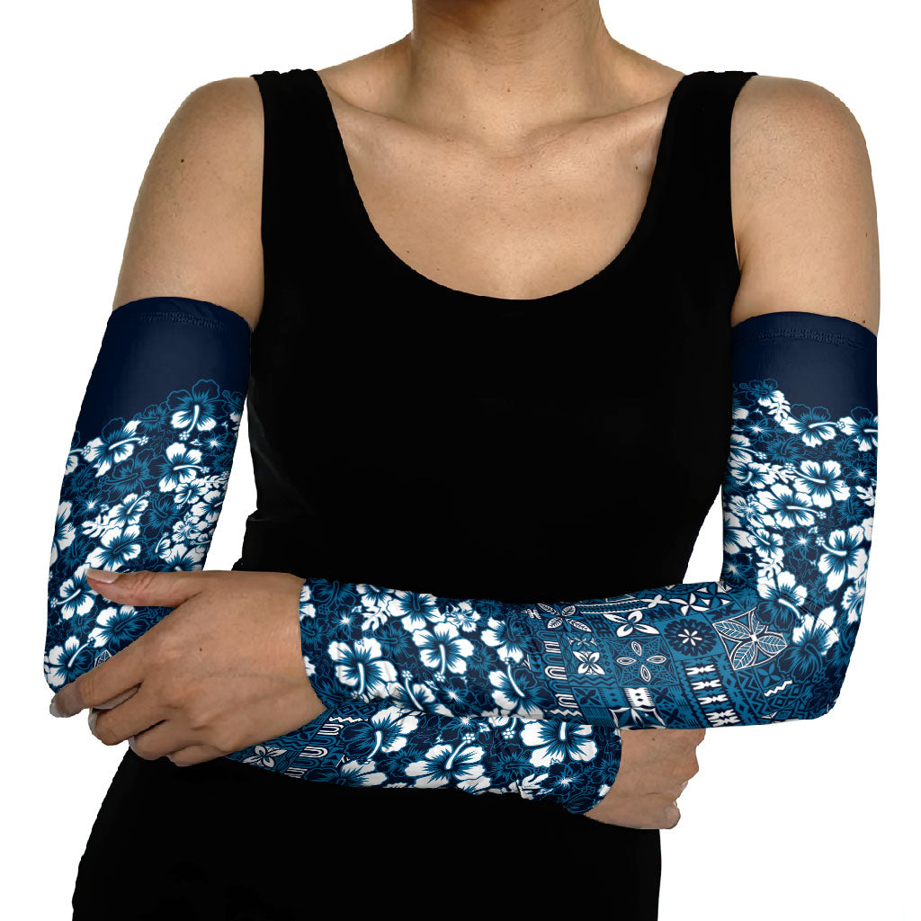 Blue Hawaiian Tapa Tribal Hibiscus Arm Sleeves LT9 - Polynesian Pride