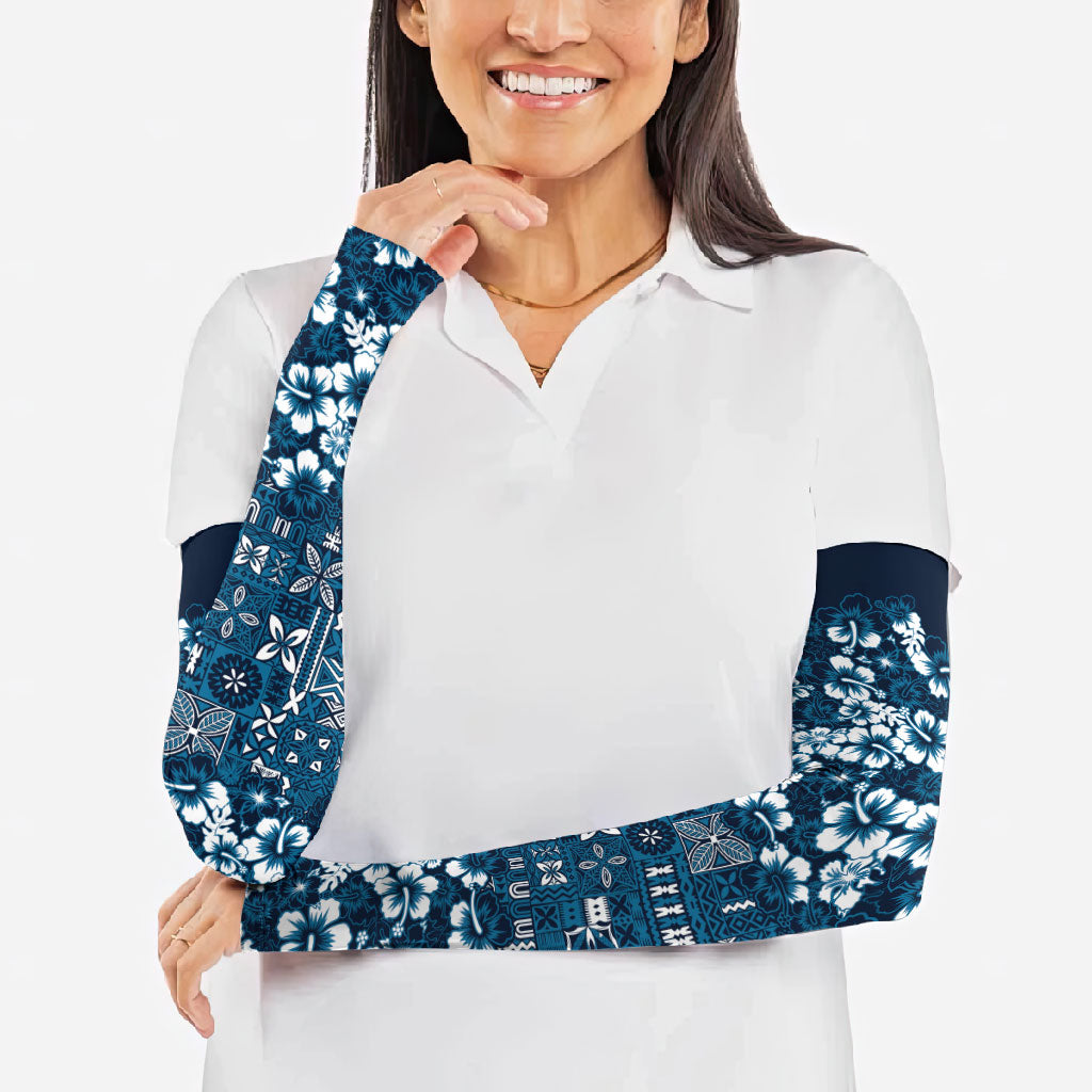 Blue Hawaiian Tapa Tribal Hibiscus Arm Sleeves LT9 - Polynesian Pride