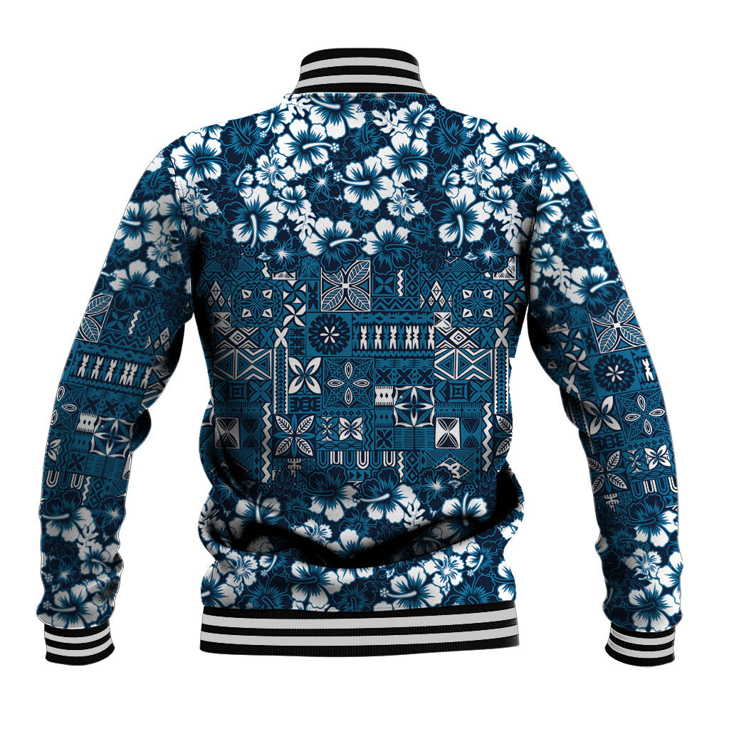 Blue Hawaiian Tapa Tribal Hibiscus Baseball Jacket LT9 - Polynesian Pride