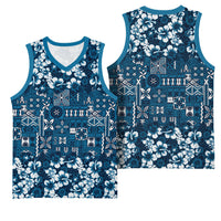 Blue Hawaiian Tapa Tribal Hibiscus Basketball Jersey LT9 - Polynesian Pride