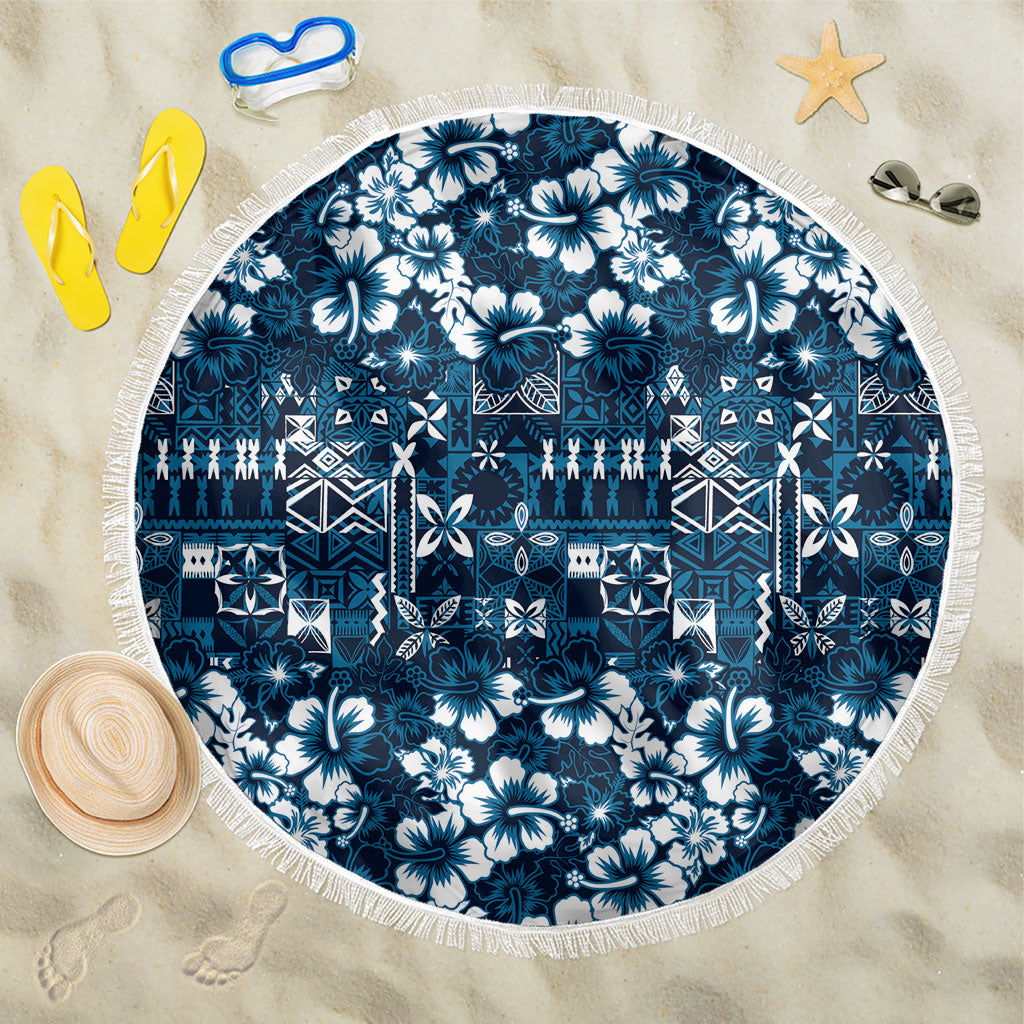 Blue Hawaiian Tapa Tribal Hibiscus Beach Blanket LT9 One Size 150cm Blue - Polynesian Pride