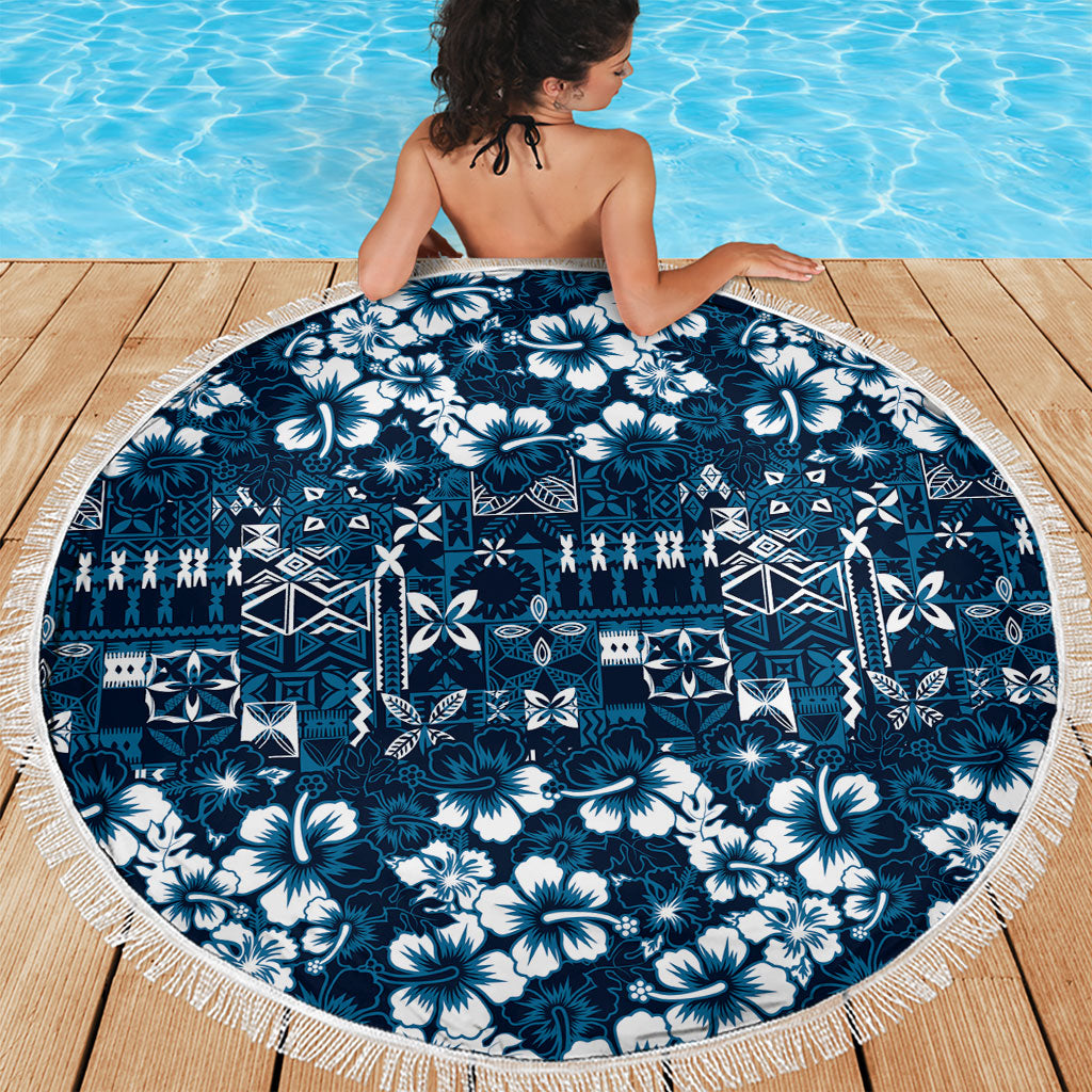 Blue Hawaiian Tapa Tribal Hibiscus Beach Blanket LT9 - Polynesian Pride