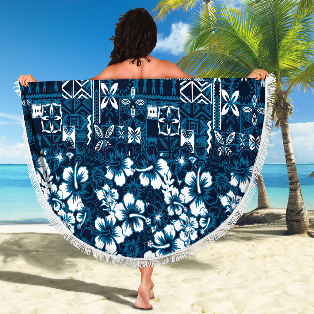 Blue Hawaiian Tapa Tribal Hibiscus Beach Blanket LT9 - Polynesian Pride