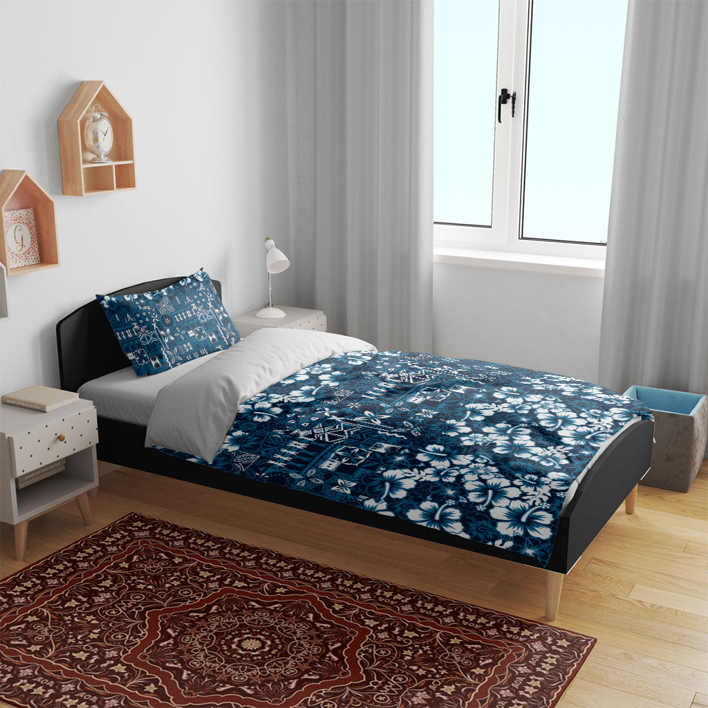 Blue Hawaiian Tapa Tribal Hibiscus Bedding Set LT9 - Polynesian Pride