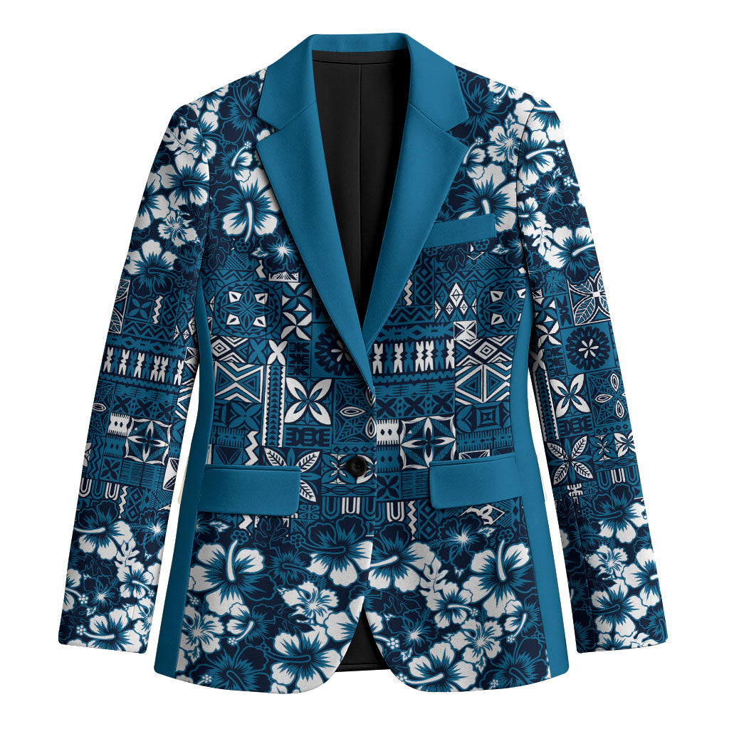Blue Hawaiian Tapa Tribal Hibiscus Blazer LT9 Unisex Blue - Polynesian Pride