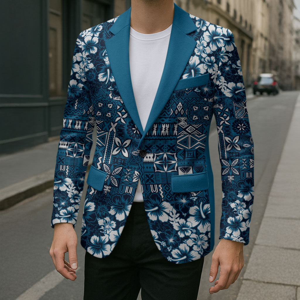 Blue Hawaiian Tapa Tribal Hibiscus Blazer LT9 - Polynesian Pride