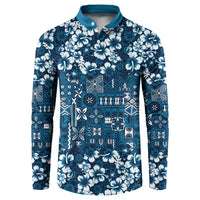 Blue Hawaiian Tapa Tribal Hibiscus Button Sweatshirt LT9 Blue - Polynesian Pride