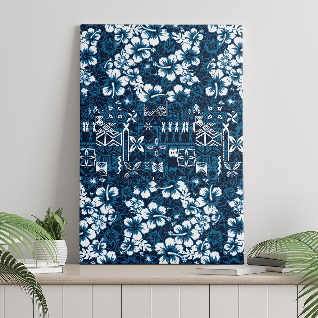 Blue Hawaiian Tapa Tribal Hibiscus Canvas Wall Art LT9 - Polynesian Pride