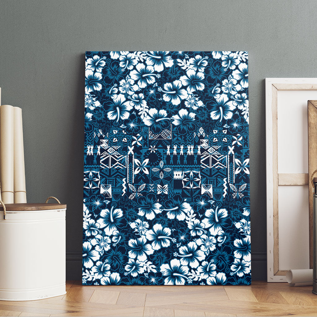 Blue Hawaiian Tapa Tribal Hibiscus Canvas Wall Art LT9 - Polynesian Pride