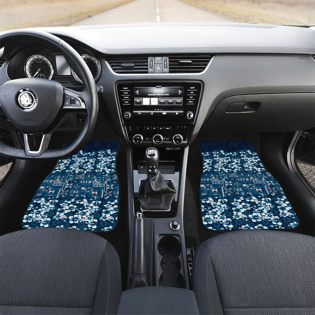 Blue Hawaiian Tapa Tribal Hibiscus Car Mats LT9 Set 2pcs - Front Blue - Polynesian Pride