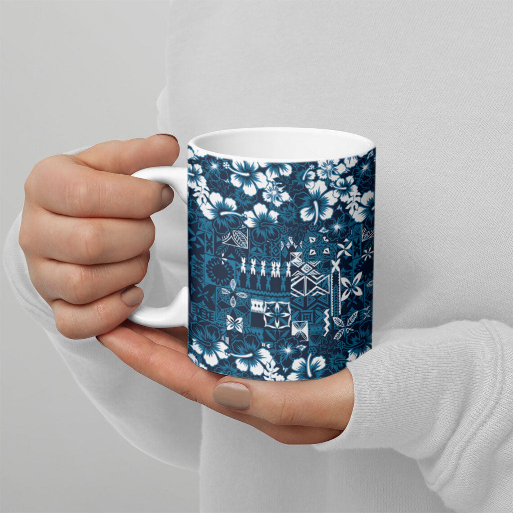 Blue Hawaiian Tapa Tribal Hibiscus Ceramic Mug LT9 - Polynesian Pride