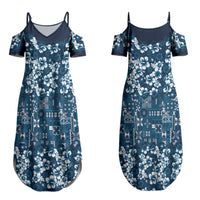 Blue Hawaiian Tapa Tribal Hibiscus Couples Matching Summer Maxi Dress and Long Sleeve Button Shirt LT9 - Polynesian Pride