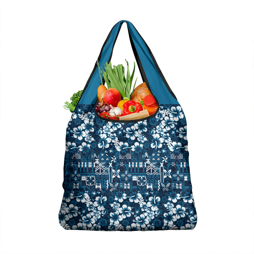 Blue Hawaiian Tapa Tribal Hibiscus Grocery Bag LT9 1-pack One Size Blue - Polynesian Pride
