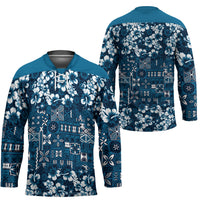 Blue Hawaiian Tapa Tribal Hibiscus Hockey Jersey LT9 - Polynesian Pride