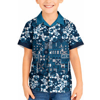 Blue Hawaiian Tapa Tribal Hibiscus Kid Hawaiian Shirt LT9 Kid Blue - Polynesian Pride