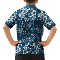 Blue Hawaiian Tapa Tribal Hibiscus Kid Hawaiian Shirt LT9 - Polynesian Pride