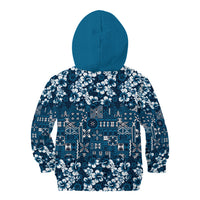 Blue Hawaiian Tapa Tribal Hibiscus Kid Hoodie LT9 - Polynesian Pride