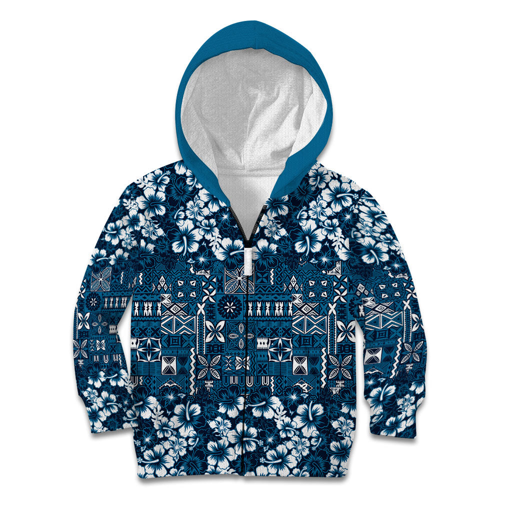 Blue Hawaiian Tapa Tribal Hibiscus Kid Hoodie LT9 Zip Hoodie Blue - Polynesian Pride