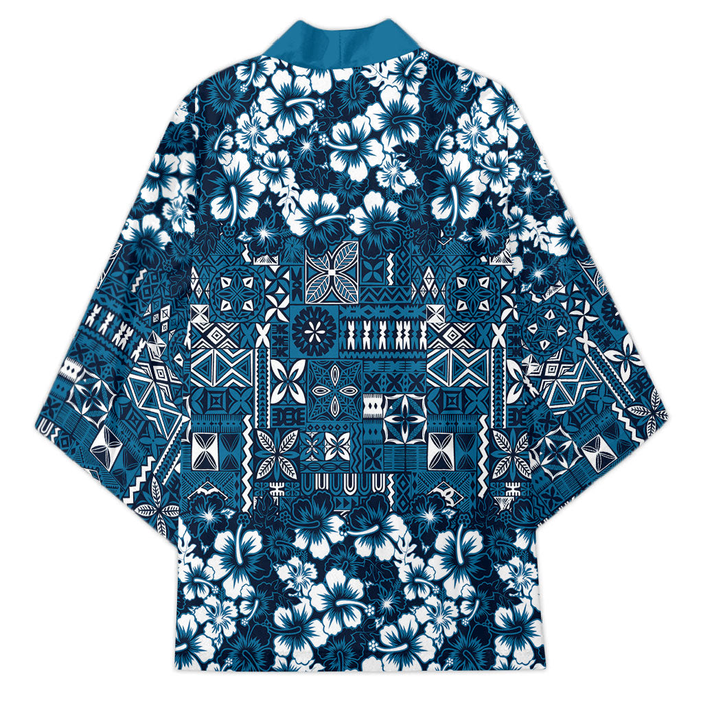 Blue Hawaiian Tapa Tribal Hibiscus Kimono LT9 - Polynesian Pride