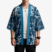 Blue Hawaiian Tapa Tribal Hibiscus Kimono LT9 - Polynesian Pride