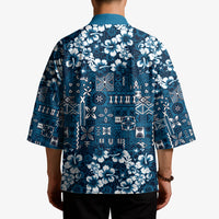 Blue Hawaiian Tapa Tribal Hibiscus Kimono LT9 - Polynesian Pride