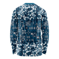 Blue Hawaiian Tapa Tribal Hibiscus Long Sleeve Shirt LT9 - Polynesian Pride