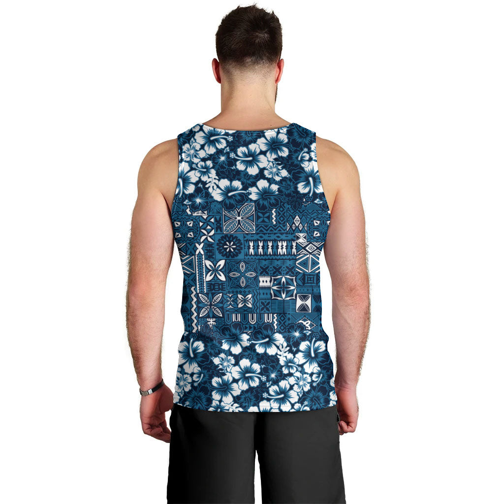 Blue Hawaiian Tapa Tribal Hibiscus Men Tank Top LT9 - Polynesian Pride