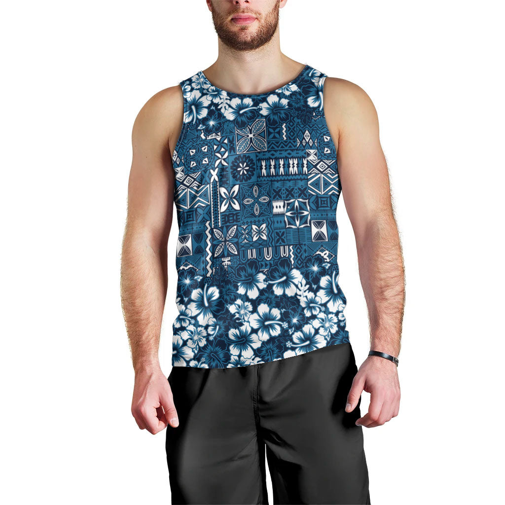 Blue Hawaiian Tapa Tribal Hibiscus Men Tank Top LT9 - Polynesian Pride