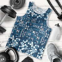 Blue Hawaiian Tapa Tribal Hibiscus Men Tank Top LT9 - Polynesian Pride