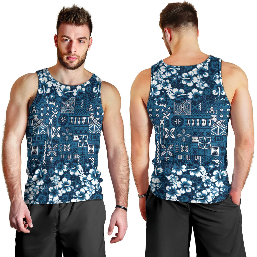 Blue Hawaiian Tapa Tribal Hibiscus Men Tank Top LT9 - Polynesian Pride