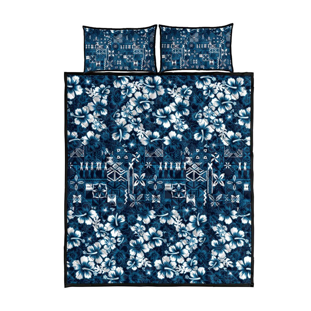 Blue Hawaiian Tapa Tribal Hibiscus Quilt Bed Set LT9 - Polynesian Pride