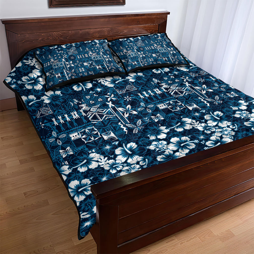 Blue Hawaiian Tapa Tribal Hibiscus Quilt Bed Set LT9 - Polynesian Pride