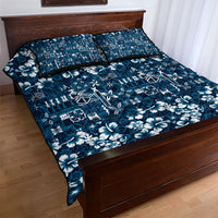 Blue Hawaiian Tapa Tribal Hibiscus Quilt Bed Set LT9 - Polynesian Pride