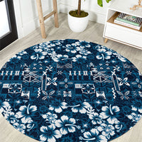 Blue Hawaiian Tapa Tribal Hibiscus Round Carpet LT9 Blue - Polynesian Pride