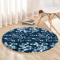Blue Hawaiian Tapa Tribal Hibiscus Round Carpet LT9 - Polynesian Pride