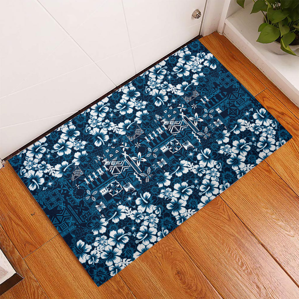 Blue Hawaiian Tapa Tribal Hibiscus Rubber Doormat LT9 - Polynesian Pride