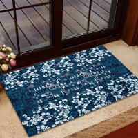 Blue Hawaiian Tapa Tribal Hibiscus Rubber Doormat LT9 - Polynesian Pride