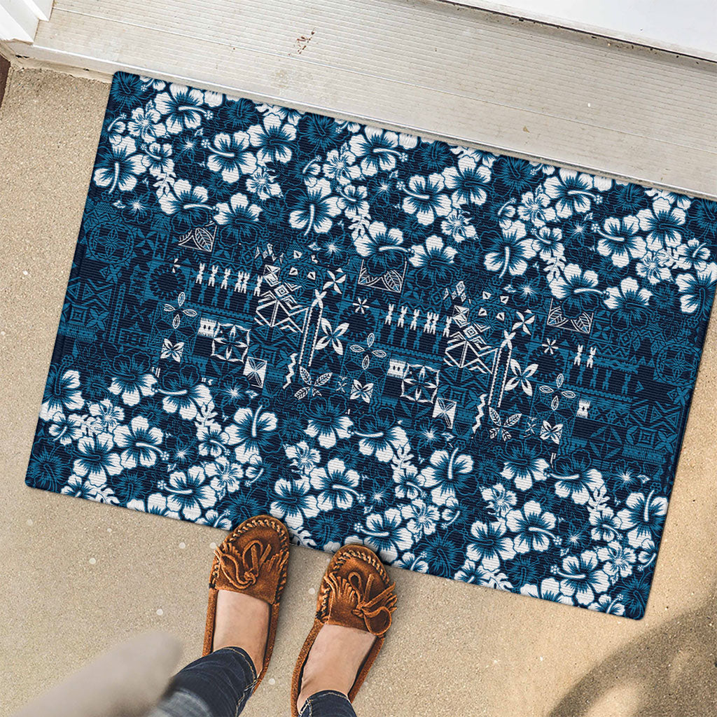 Blue Hawaiian Tapa Tribal Hibiscus Rubber Doormat LT9 - Polynesian Pride