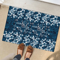 Blue Hawaiian Tapa Tribal Hibiscus Rubber Doormat LT9 - Polynesian Pride