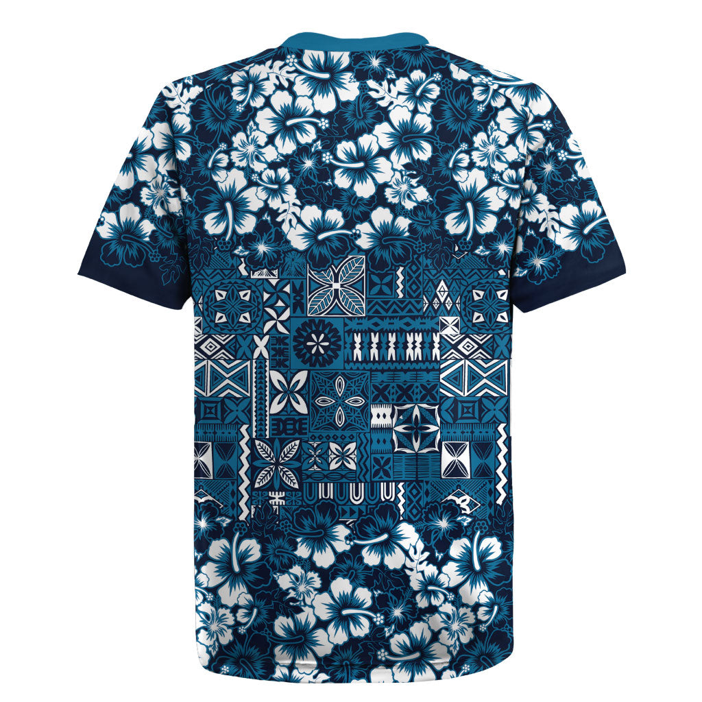 Blue Hawaiian Tapa Tribal Hibiscus Rugby Jersey LT9 - Polynesian Pride