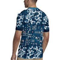 Blue Hawaiian Tapa Tribal Hibiscus Rugby Jersey LT9 - Polynesian Pride