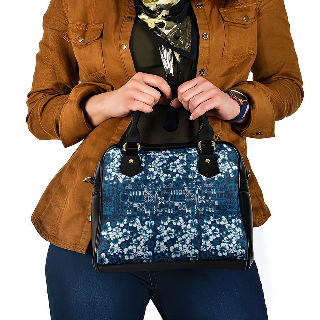 Blue Hawaiian Tapa Tribal Hibiscus Shoulder Handbag LT9 - Polynesian Pride