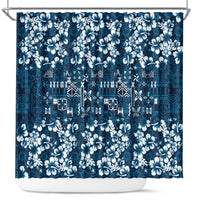 Blue Hawaiian Tapa Tribal Hibiscus Shower Curtain LT9 Blue - Polynesian Pride