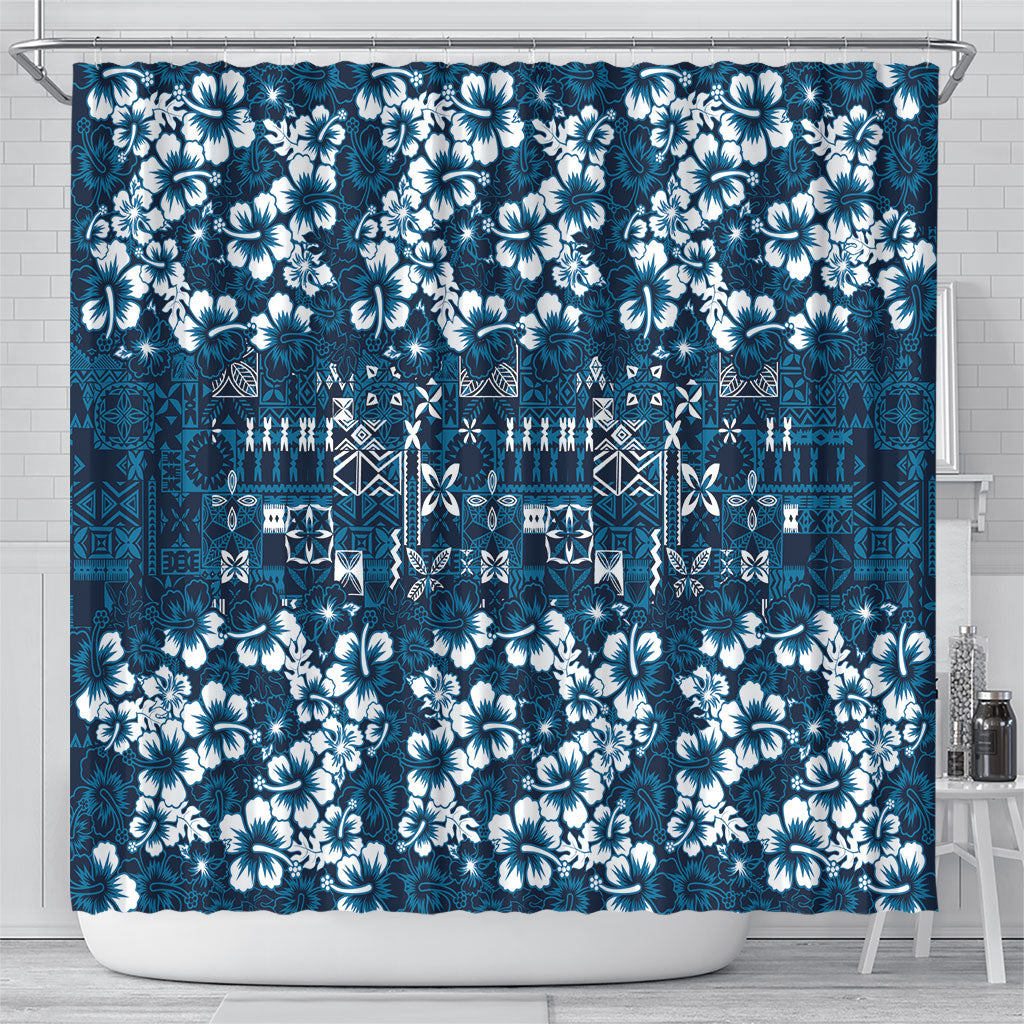 Blue Hawaiian Tapa Tribal Hibiscus Shower Curtain LT9 - Polynesian Pride