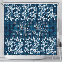 Blue Hawaiian Tapa Tribal Hibiscus Shower Curtain LT9 - Polynesian Pride