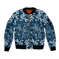 Blue Hawaiian Tapa Tribal Hibiscus Sleeve Zip Bomber Jacket LT9 Unisex Blue - Polynesian Pride