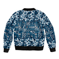 Blue Hawaiian Tapa Tribal Hibiscus Sleeve Zip Bomber Jacket LT9 - Polynesian Pride