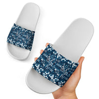 Blue Hawaiian Tapa Tribal Hibiscus Slide Sandals LT9 - Polynesian Pride